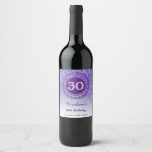 Étiquette Pour Bouteilles De Vin Anniversaire 30 Ans Stylé Paillettes Violettes Tom