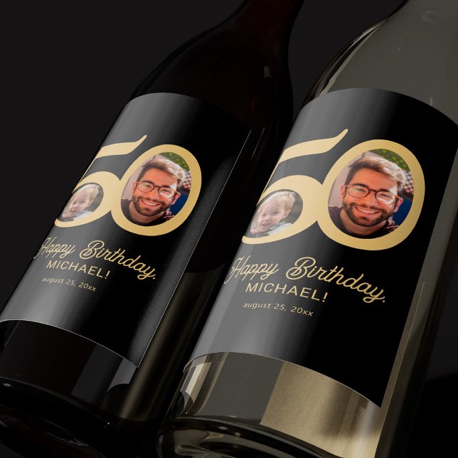 Étiquette Pour Bouteilles De Vin anniversaire 50 ans noir or moderne photo (Créateur téléchargé)