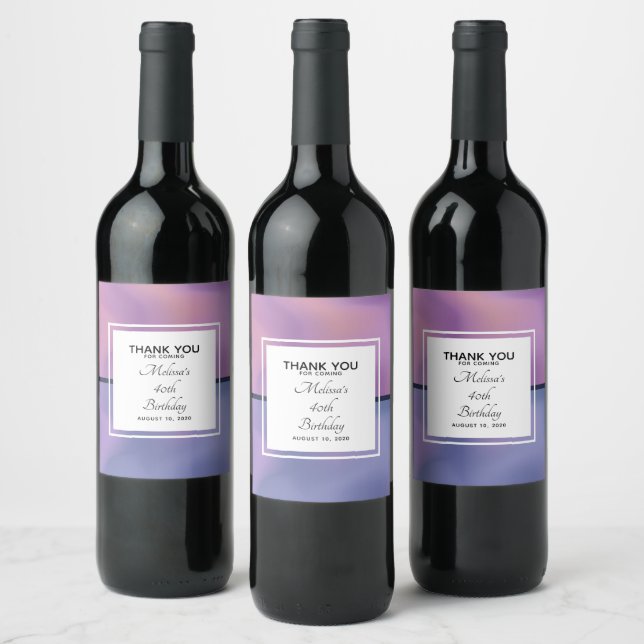Étiquette Pour Bouteilles De Vin Anniversaire Abstrait moderne violet et rose (Bouteilles)