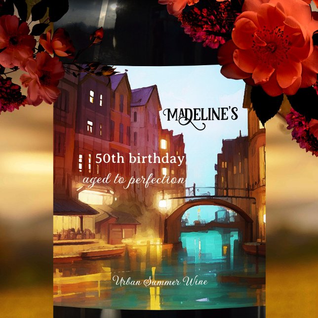 Étiquette Pour Bouteilles De Vin Anniversaire artistique Été urbain (Créateur téléchargé)