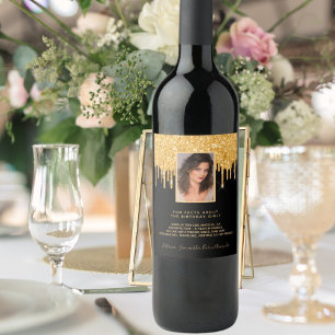 Étiquette Pour Bouteilles De Vin Anniversaire de fête photo noir parties scintillan
