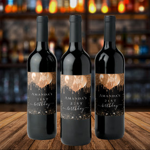 Étiquette Pour Bouteilles De Vin Anniversaire de la fête de l'or noir parties scint