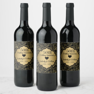 Étiquette Pour Bouteilles De Vin Anniversaire de la florale d'or Mariage damassé