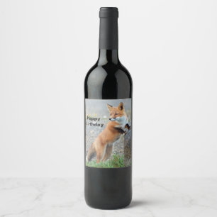 Étiquette Pour Bouteilles De Vin Anniversaire de la Renard rouge debout