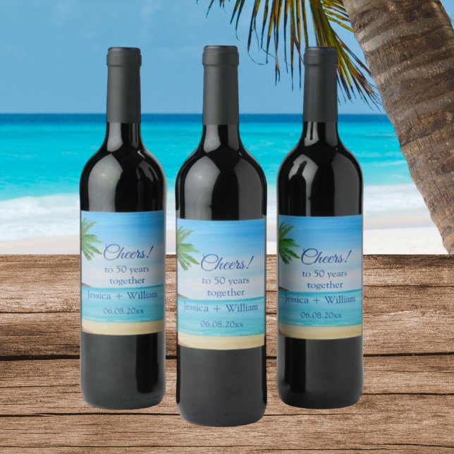 Étiquette Pour Bouteilles De Vin Anniversaire du 50e Mariage d'Ocean Tropical (Créateur téléchargé)