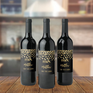 Étiquette Pour Bouteilles De Vin Anniversaire fête Noir confetti nom années