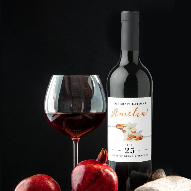 Étiquette Pour Bouteilles De Vin Anniversaire floral élégant blanc Lily rétro (Créateur téléchargé)