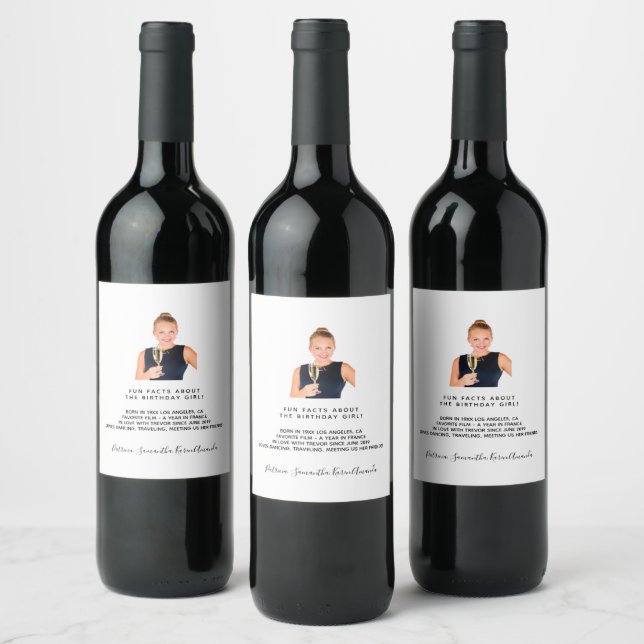 Étiquette Pour Bouteilles De Vin Anniversaire fun faits biographie photo blanc (Bouteilles)