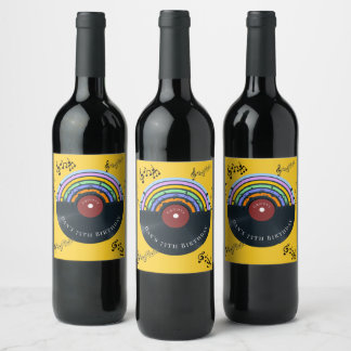 Étiquette Pour Bouteilles De Vin Anniversaire Hippie Cool Disque Vinyle Vintage