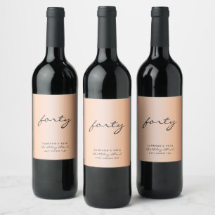 Étiquette Pour Bouteilles De Vin Anniversaire minimaliste de l'or Rose et de l'âge