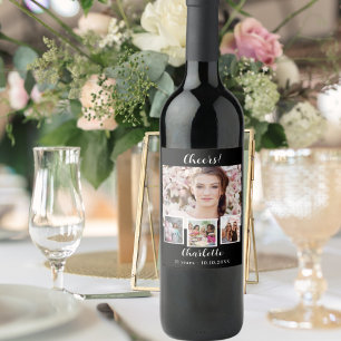 Étiquette Pour Bouteilles De Vin Anniversaire noir blanc photo collage applaudissem