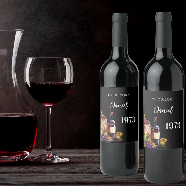 Étiquette Pour Bouteilles De Vin Anniversaire noir nom année de naissance (Créateur téléchargé)