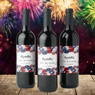 Étiquette Pour Bouteilles De Vin Anniversaire patriotique USA rouge blanc bleu