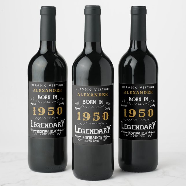 Étiquette Pour Bouteilles De Vin Anniversaire personnalisé 1950 Légendaire en détre (Bouteilles)