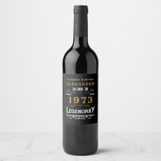 Étiquette Pour Bouteilles De Vin Anniversaire personnalisé 1973 Ajouter Votre Nom L (Devant)
