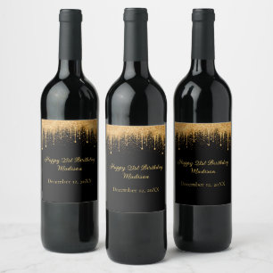 Étiquette Pour Bouteilles De Vin Anniversaire Personnalisé Noir Or Paillettes qui C