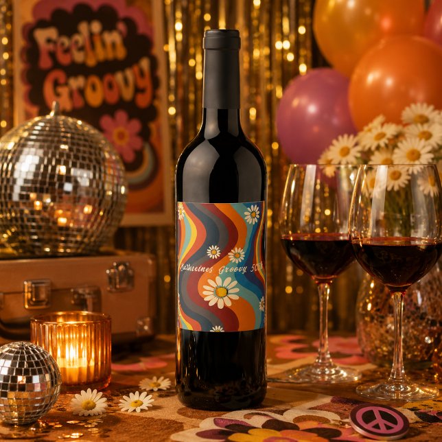 Étiquette Pour Bouteilles De Vin Anniversaire Rétro Groovy 50 ans (Créateur téléchargé)