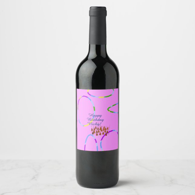 Étiquette Pour Bouteilles De Vin Anniversaire rose (Devant)