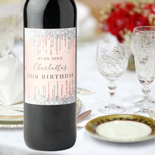 Étiquette Pour Bouteilles De Vin Anniversaire rose or argent parties scintillant mo