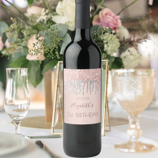 Étiquette Pour Bouteilles De Vin Anniversaire rose or parties scintillant rose bril (Créateur téléchargé)