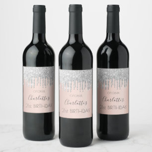 Étiquette Pour Bouteilles De Vin Anniversaire rose or rose gouttes d'argent