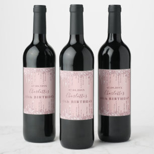 Étiquette Pour Bouteilles De Vin Anniversaire rose pâle rose parties scintillant mo
