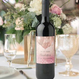 Étiquette Pour Bouteilles De Vin Anniversaire rose rose or parties scintillant ball