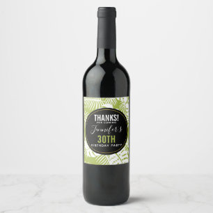Étiquette Pour Bouteilles De Vin Anniversaire vert de motif de forêt tropicale de