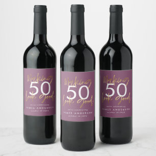 Étiquette Pour Bouteilles De Vin Anniversaire violet et or simple élégant moderne