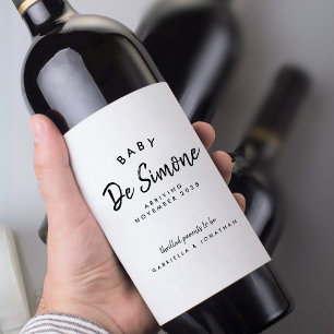 Étiquette Pour Bouteilles De Vin Annonce de grossesse moderne en noir et blanc