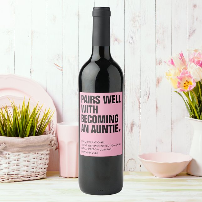 Étiquette Pour Bouteilles De Vin Annonce de grossesse Tata drôle (Créateur téléchargé)