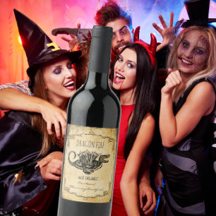 Étiquette Pour Bouteilles De Vin Apothicaire halloween vintage Feu de dragon