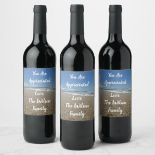 Étiquette Pour Bouteilles De Vin Appréciation Surf Sand Beach Photo Merci