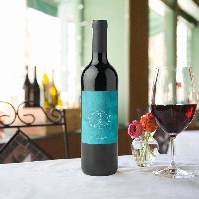 Étiquette Pour Bouteilles De Vin Aqua Elegance Turquoise & Turquoise Mariage Aquare (Créateur téléchargé)