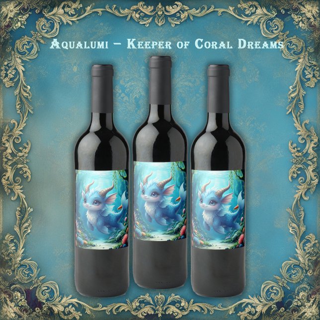 Étiquette Pour Bouteilles De Vin Aqualumi – Keeper of Coral Dreams.  (Créateur téléchargé)