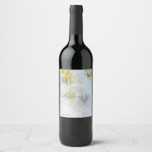 Étiquette Pour Bouteilles De Vin Aquarelle Argent & Or Feuilles fête d'anniversaire