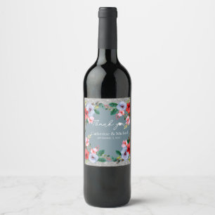 Étiquette Pour Bouteilles De Vin Aquarelle bleu Dusty Parties scintillant argent Fl