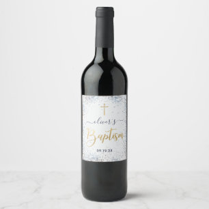 Étiquette Pour Bouteilles De Vin Aquarelle Bleu Et Or Boy Baptême Étiquette Vin