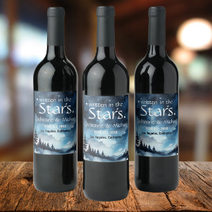 Étiquette Pour Bouteilles De Vin Aquarelle Bleu étoile Ciel Mariage céleste