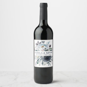 Étiquette Pour Bouteilles De Vin Aquarelle bleu marine Floral Mariage Mariage