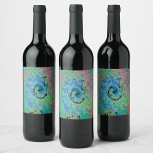 Étiquette Pour Bouteilles De Vin Aquarelle bleu Super Abstrait rétro liquide