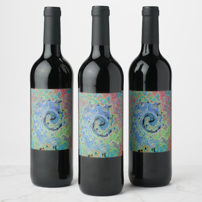 Étiquette Pour Bouteilles De Vin Aquarelle bleu Super Abstrait rétro liquide (Bouteilles)