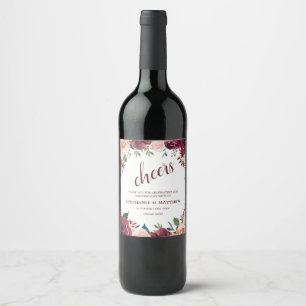 Étiquette Pour Bouteilles De Vin Aquarelle Blush Bourgogne Rose Floral Mariage
