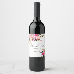 Étiquette Pour Bouteilles De Vin Aquarelle Boho Chic Mariage Floral Merci