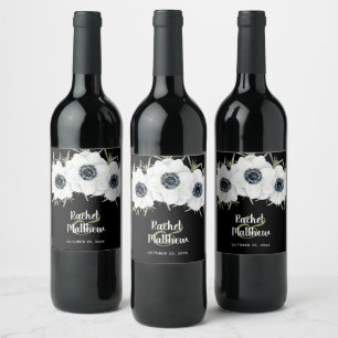 Étiquette Pour Bouteilles De Vin Aquarelle botanique d'anémones