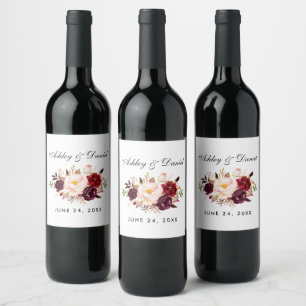 Étiquette Pour Bouteilles De Vin Aquarelle Bourgogne Mariage Floral
