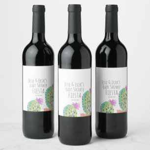 Étiquette Pour Bouteilles De Vin Aquarelle Cactus Plantes Baby shower peint à la ma