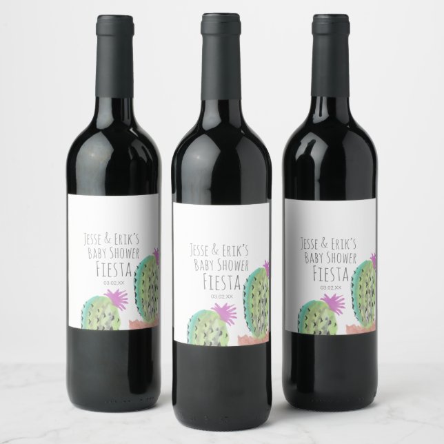 Étiquette Pour Bouteilles De Vin Aquarelle Cactus Plantes Baby shower peint à la ma (Bouteilles)