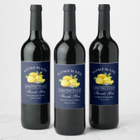 Aquarelle Citrons Limoncello Bouteille Bleue Étiqu