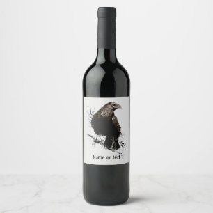 Étiquette Pour Bouteilles De Vin Aquarelle Corbeau Oiseau Animal Art Personnaliser